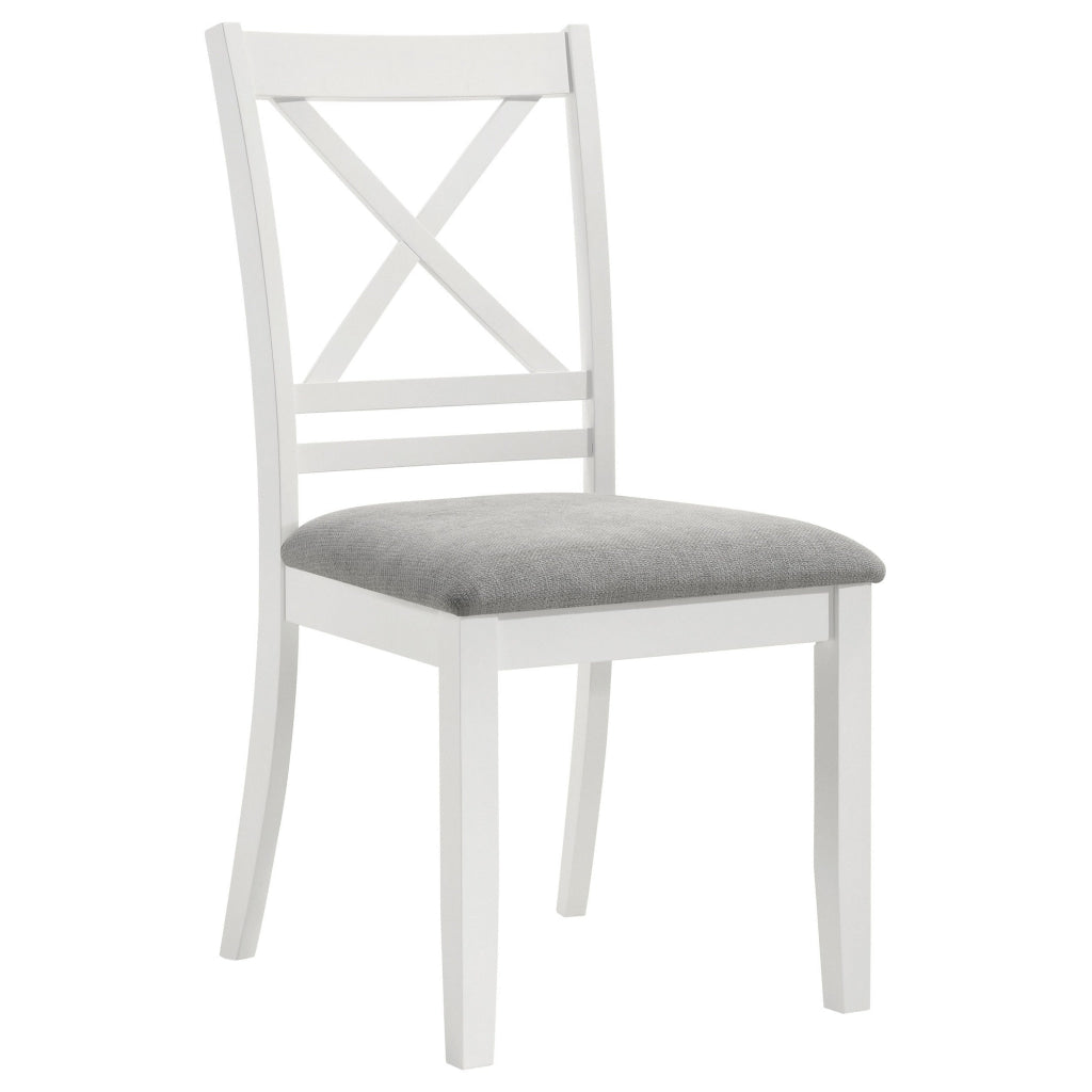 Hoa 18 Inch Dining Side Chair Set of 2 Gray Padded Seat White Solid Wood By Casagear Home BM315307