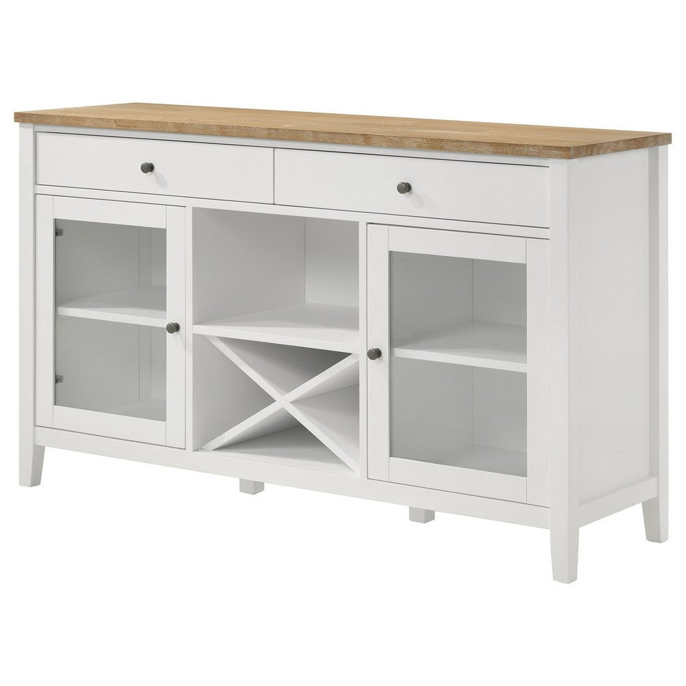 Hoa 59 Inch Dining Sideboard Console Cabinet 2 Doors White Brown Wood By Casagear Home BM315308