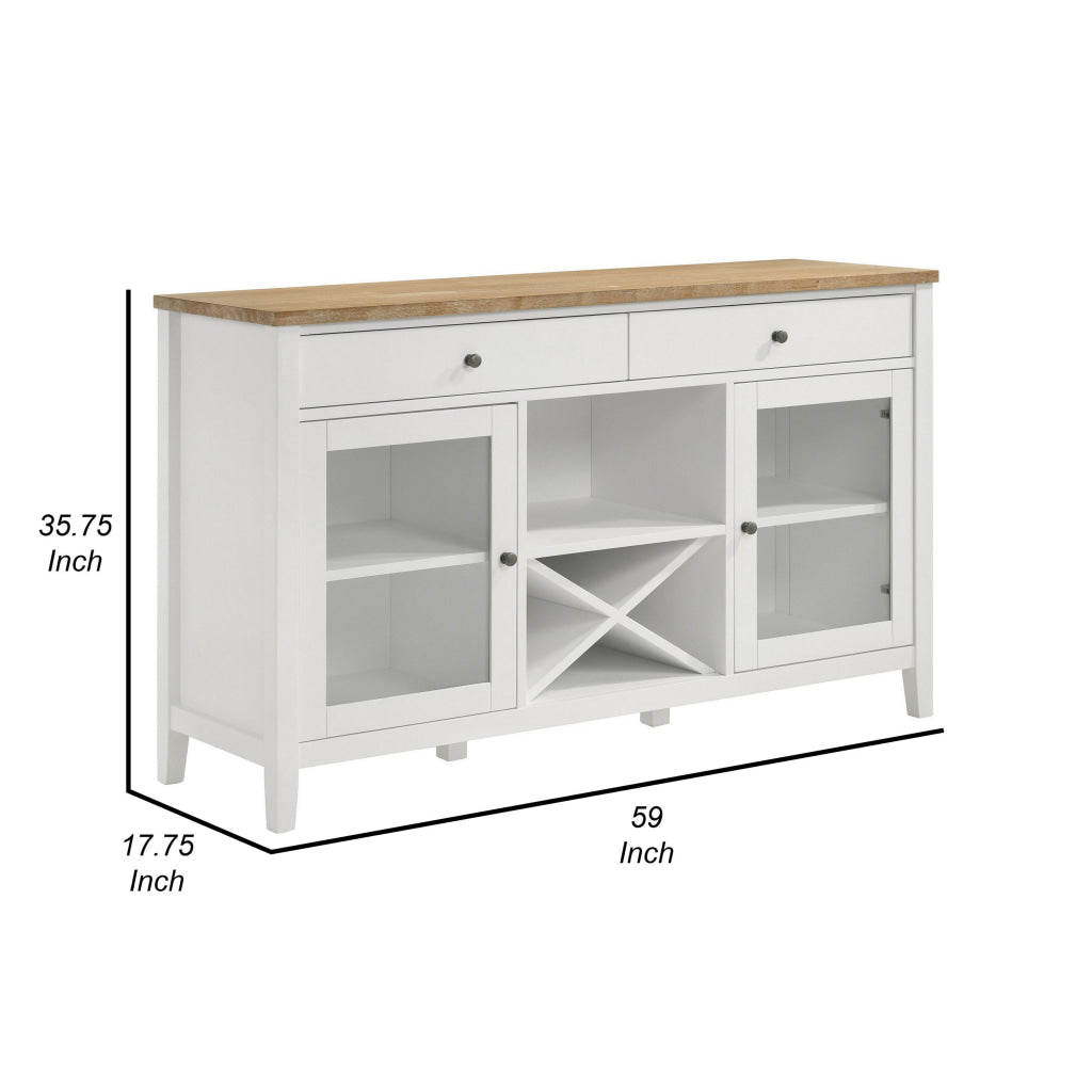 Hoa 59 Inch Dining Sideboard Console Cabinet 2 Doors White Brown Wood By Casagear Home BM315308