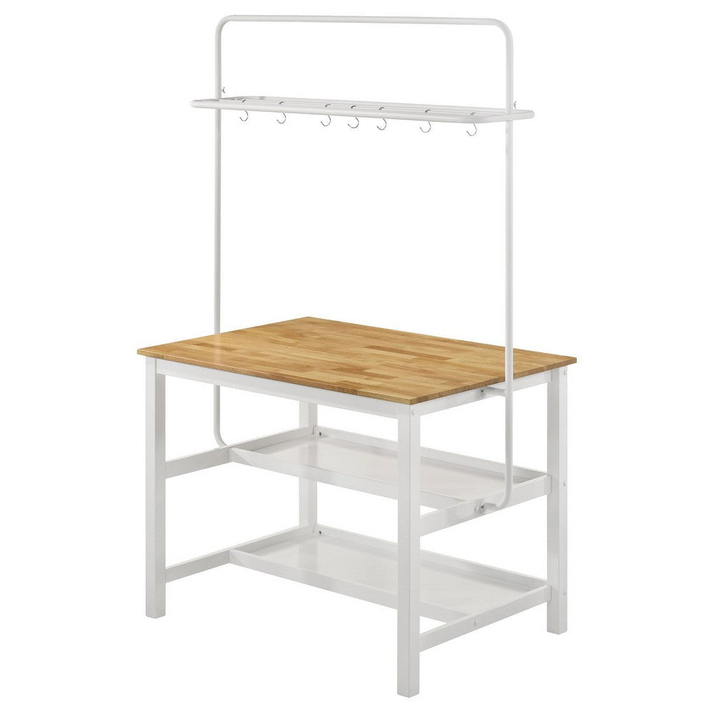 Hoa 77 Inch Counter Height Kitchen Table Racks Hook Stand White Wood By Casagear Home BM315309