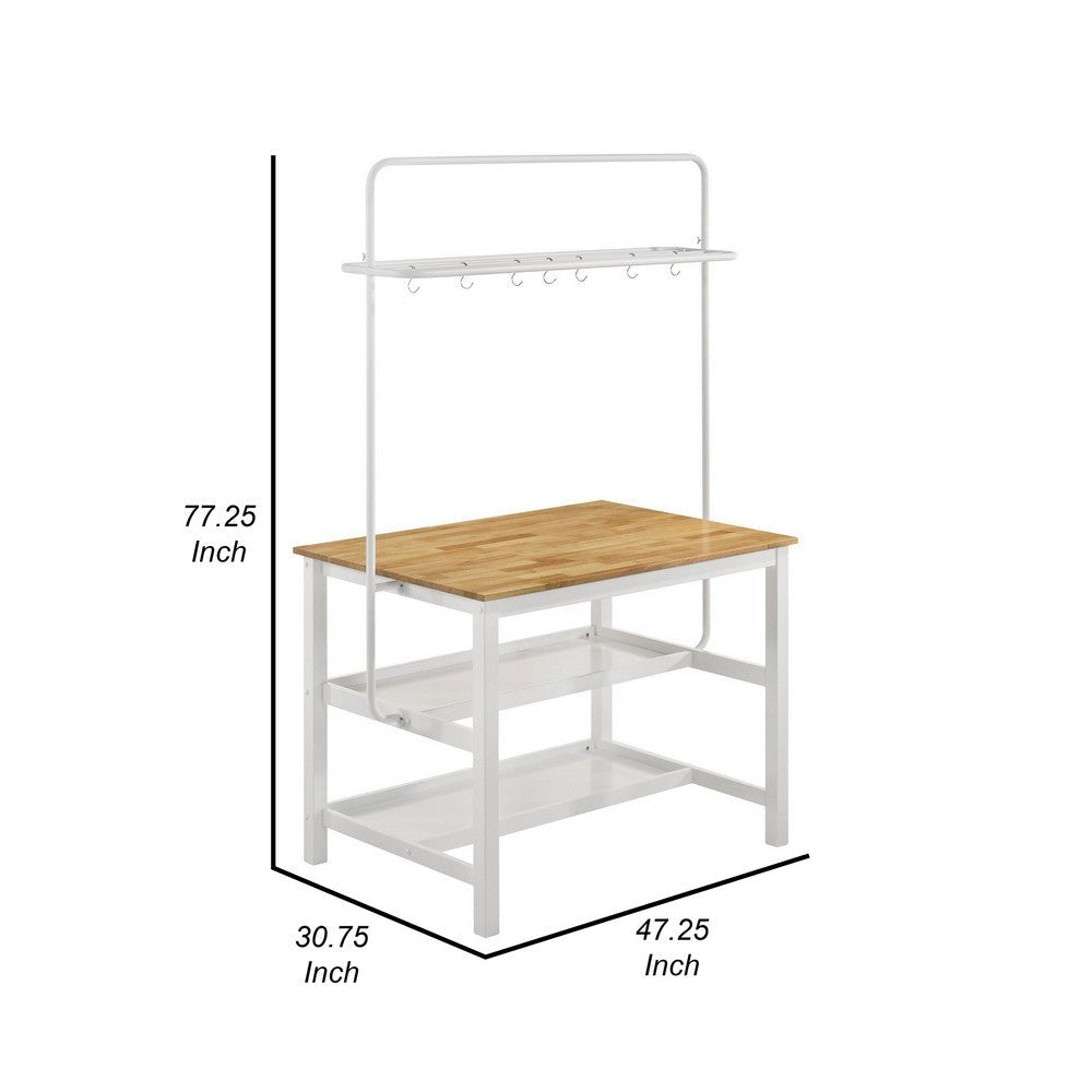 Hoa 77 Inch Counter Height Kitchen Table Racks Hook Stand White Wood By Casagear Home BM315309