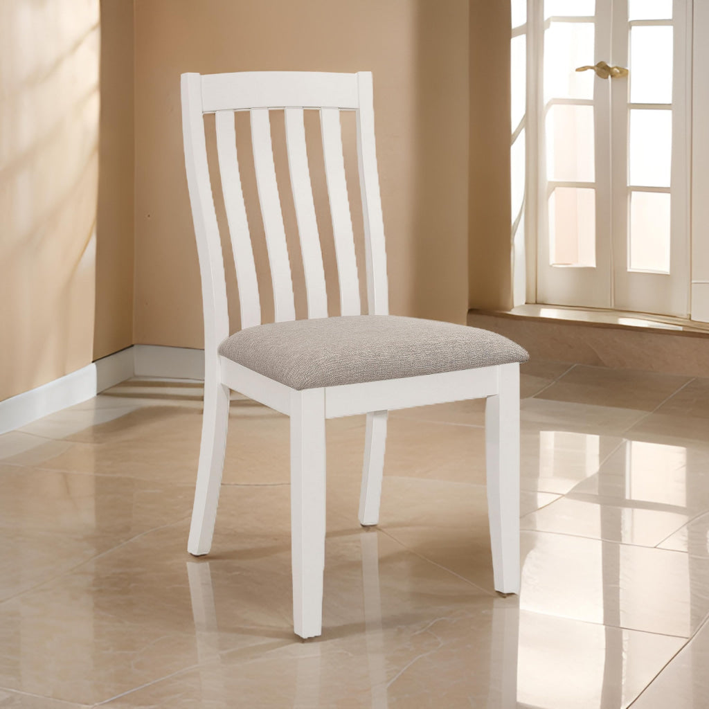 Ane 20 Inch Dining Side Chair Set of 2, Farmhouse, Slatted Back, White Wood By Casagear Home