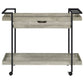 Tra 40 Inch Rolling Bar Cart 2 Tier with Drawer Gray Wood Black Metal By Casagear Home BM315313