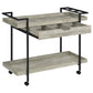 Tra 40 Inch Rolling Bar Cart 2 Tier with Drawer Gray Wood Black Metal By Casagear Home BM315313