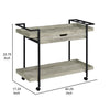 Tra 40 Inch Rolling Bar Cart 2 Tier with Drawer Gray Wood Black Metal By Casagear Home BM315313