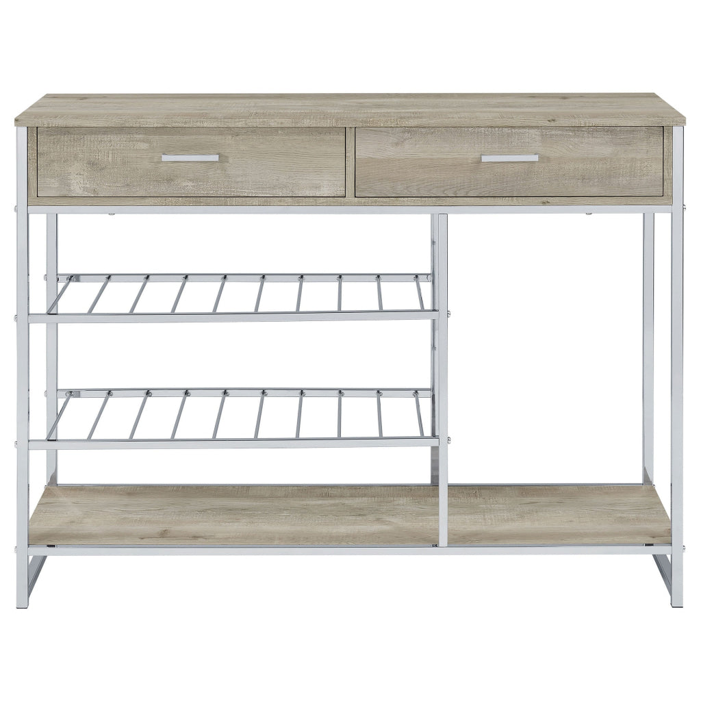 Mel 48 Inch Wine Rack Bar Sideboard 2 Drawers Shelves Gray Chrome Metal By Casagear Home BM315317