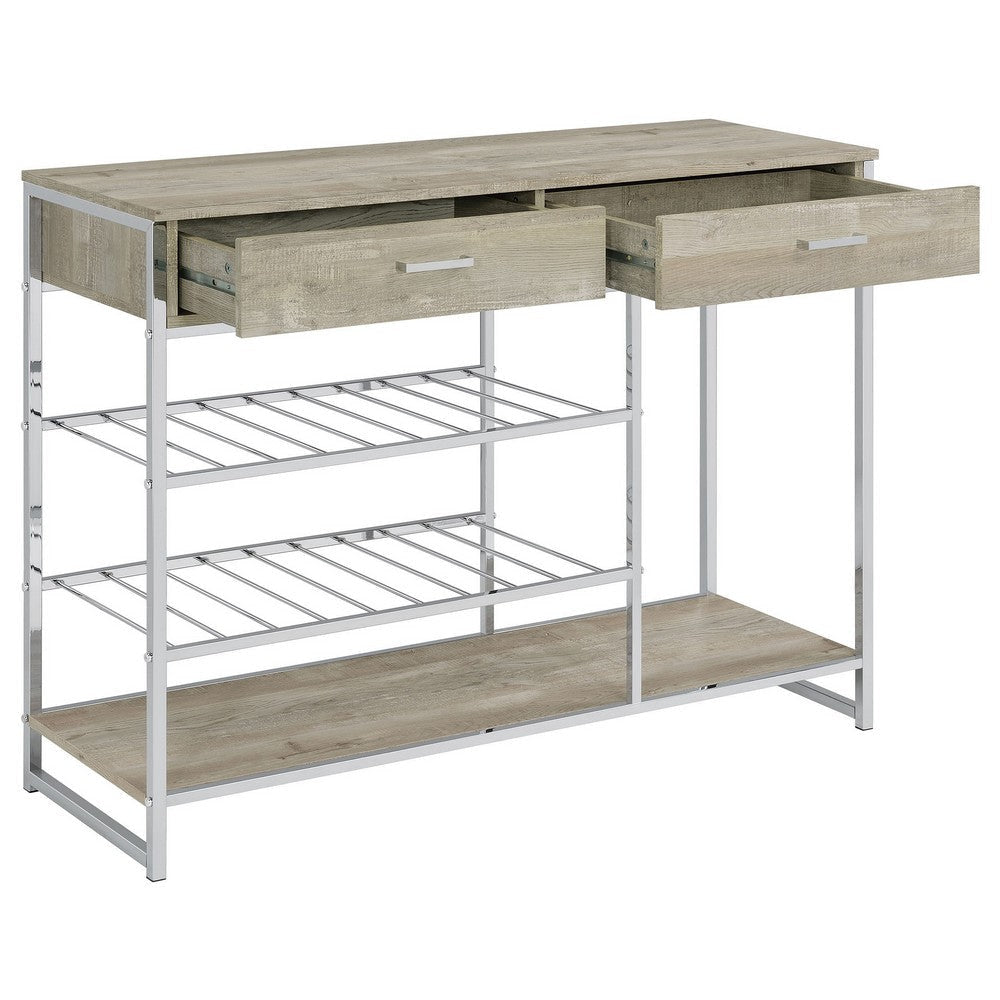 Mel 48 Inch Wine Rack Bar Sideboard 2 Drawers Shelves Gray Chrome Metal By Casagear Home BM315317