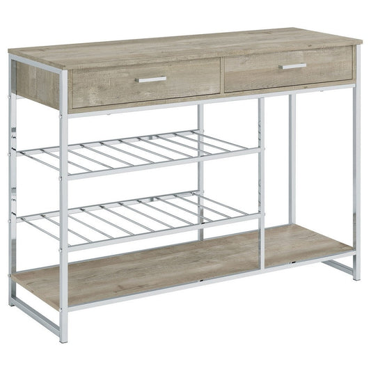 Mel 48 Inch Wine Rack Bar Sideboard, 2 Drawers, Shelves, Gray, Chrome Metal By Casagear Home