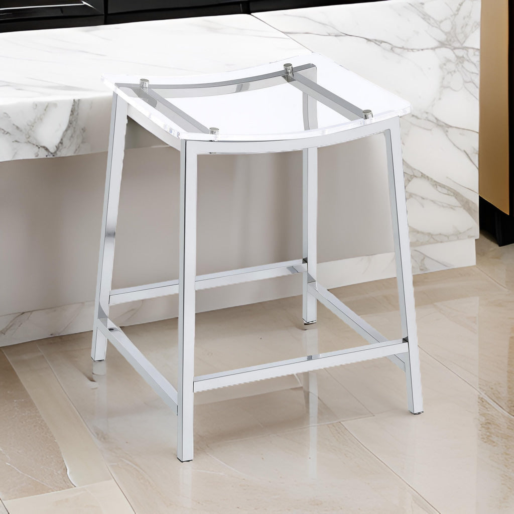 Ani 24 Inch Counter Height Stool Set of 2 Acrylic Clear Chrome Metal By Casagear Home BM315319