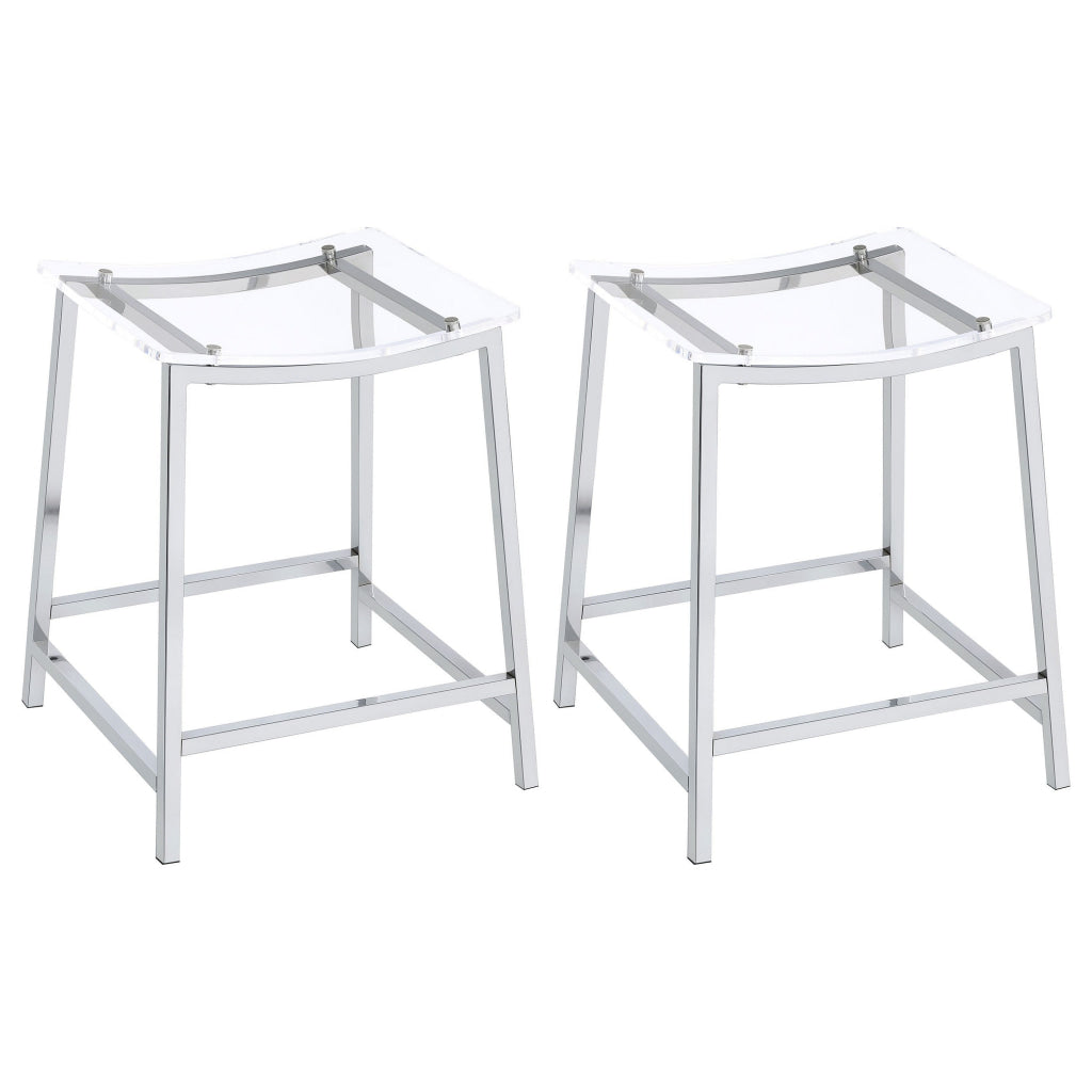 Ani 24 Inch Counter Height Stool Set of 2 Acrylic Clear Chrome Metal By Casagear Home BM315319