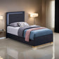 Dex Twin Size Bed with LED Framed Headboard, Black Wood Finish, Gold Legs By Casagear Home