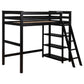 Ica Modern Twin Loft Bed with 3 Shelves and Ladder Black Solid Wood By Casagear Home BM315325