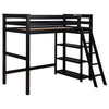 Ica Modern Twin Loft Bed with 3 Shelves and Ladder Black Solid Wood By Casagear Home BM315325