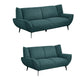 Toer 2 Piece Sofa, Loveseat Set, Flared Arms, Teal Blue Fabric, Black Legs By Casagear Home