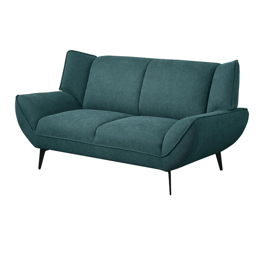 Toer 2 Piece Sofa Loveseat Set Flared Arms Teal Blue Fabric Black Legs By Casagear Home BM315328