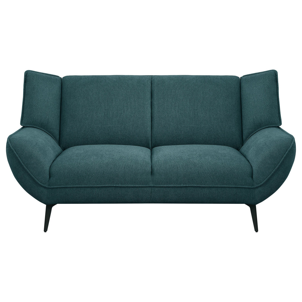 Toer 68 Inch Plush Loveseat Flared Arms Teal Blue Fabric Black Metal By Casagear Home BM315329