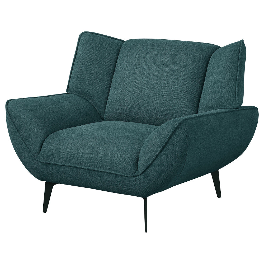 Toer 43 Inch Accent Sofa Chair Flared Arms Teal Blue Fabric Black Metal By Casagear Home BM315330