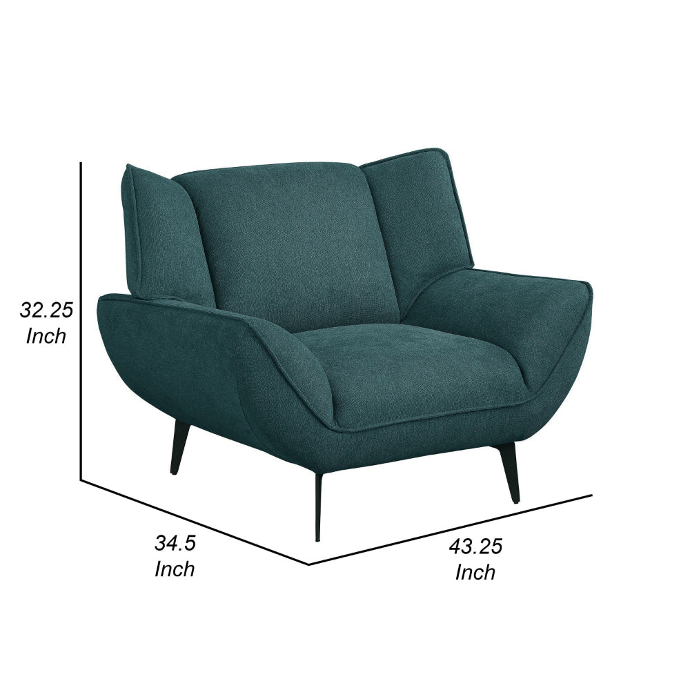 Toer 43 Inch Accent Sofa Chair Flared Arms Teal Blue Fabric Black Metal By Casagear Home BM315330