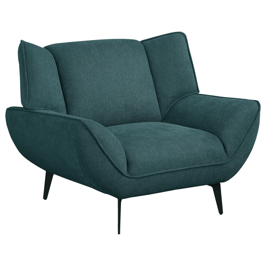 Toer 43 Inch Accent Sofa Chair Flared Arms Teal Blue Fabric Black Metal By Casagear Home BM315330