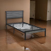 Rick Twin Size Platform Bed, 1 Shelf, Retro Style, Black Metal Frame, Gray By Casagear Home