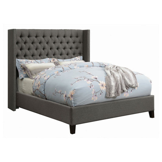 Diya King Size Platform Bed, Button Tufted Upholstery, Nailhead Trim, Gray By Casagear Home