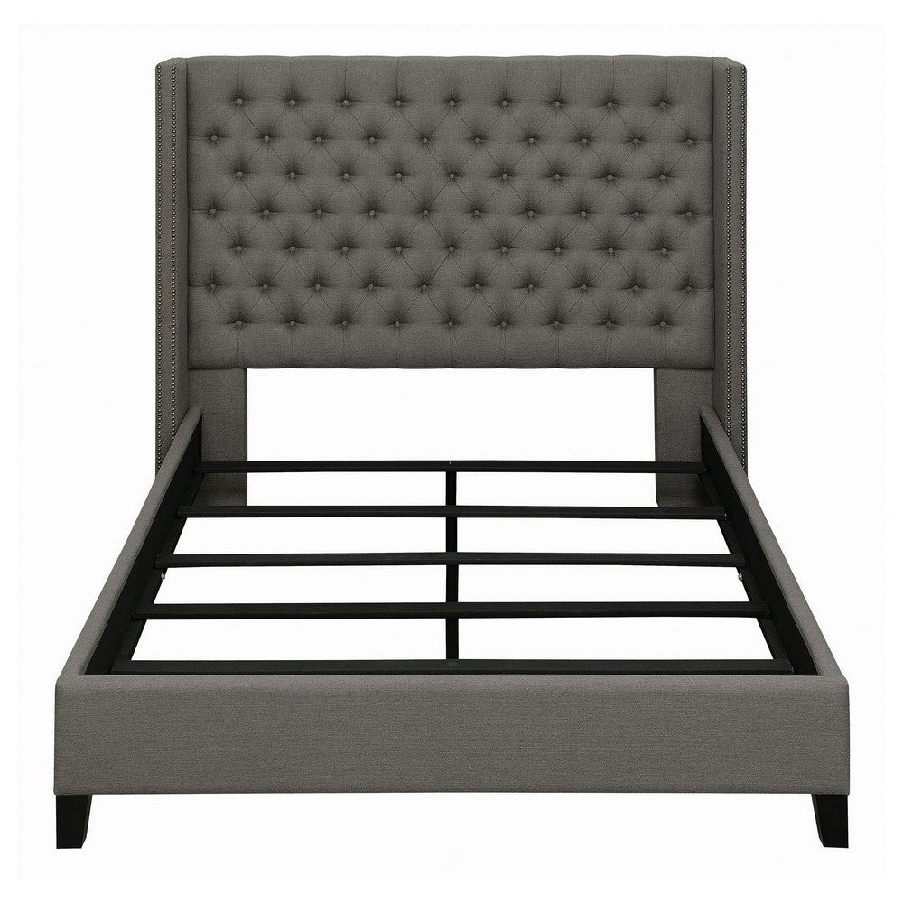 Diya California King Platform Bed Button Tufted Upholstery Nailhead Gray By Casagear Home BM315336