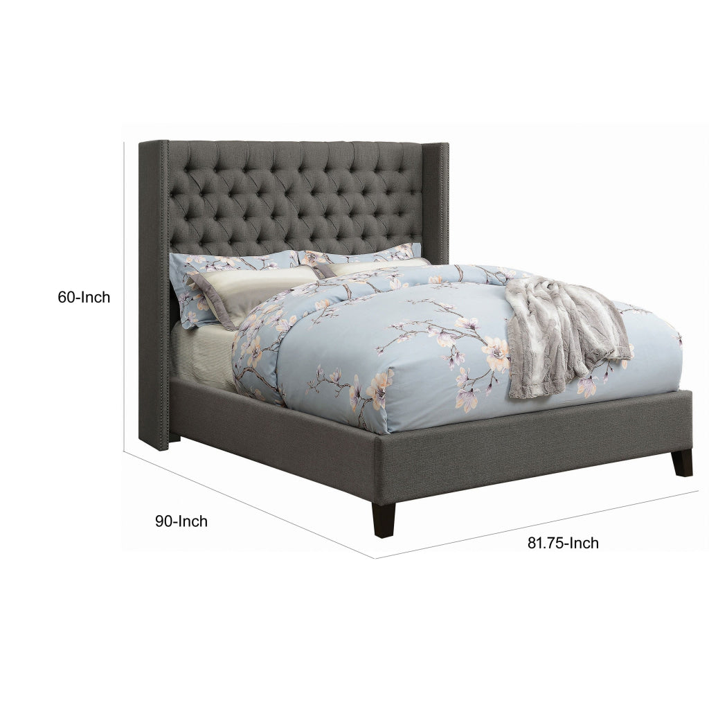 Diya California King Platform Bed Button Tufted Upholstery Nailhead Gray By Casagear Home BM315336