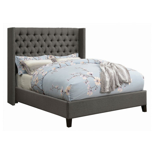 Diya California King Platform Bed, Button Tufted Upholstery, Nailhead, Gray By Casagear Home