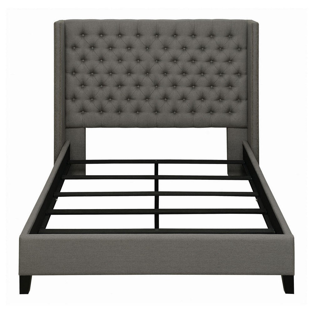 Diya Queen Size Platform Bed Button Tufted Upholstery Nailheads Gray By Casagear Home BM315337