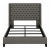 Diya Queen Size Platform Bed Button Tufted Upholstery Nailheads Gray By Casagear Home BM315337