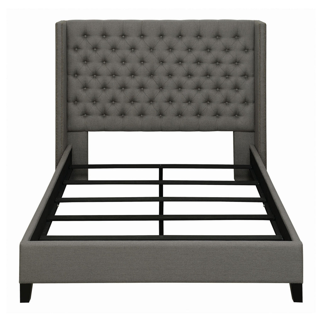 Diya Queen Size Platform Bed Button Tufted Upholstery Nailheads Gray By Casagear Home BM315337