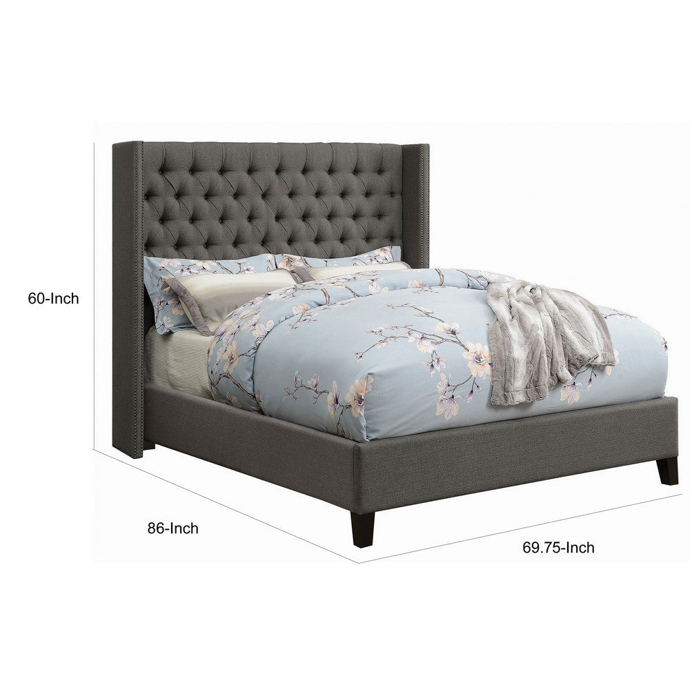 Diya Queen Size Platform Bed Button Tufted Upholstery Nailheads Gray By Casagear Home BM315337