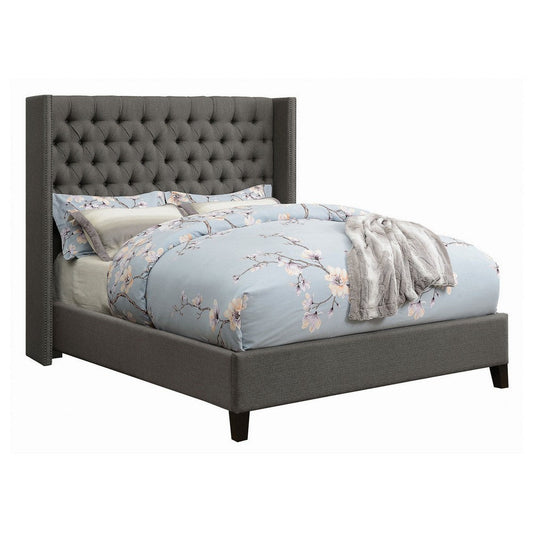 Diya Queen Size Platform Bed, Button Tufted Upholstery, Nailheads, Gray By Casagear Home