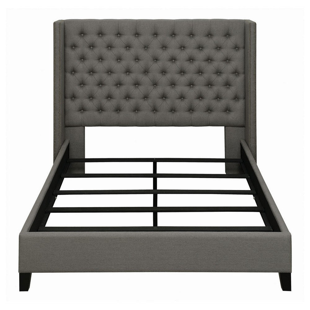 Diya Full Size Platform Bed Button Tufted Upholstery Nailhead Trim Gray By Casagear Home BM315338