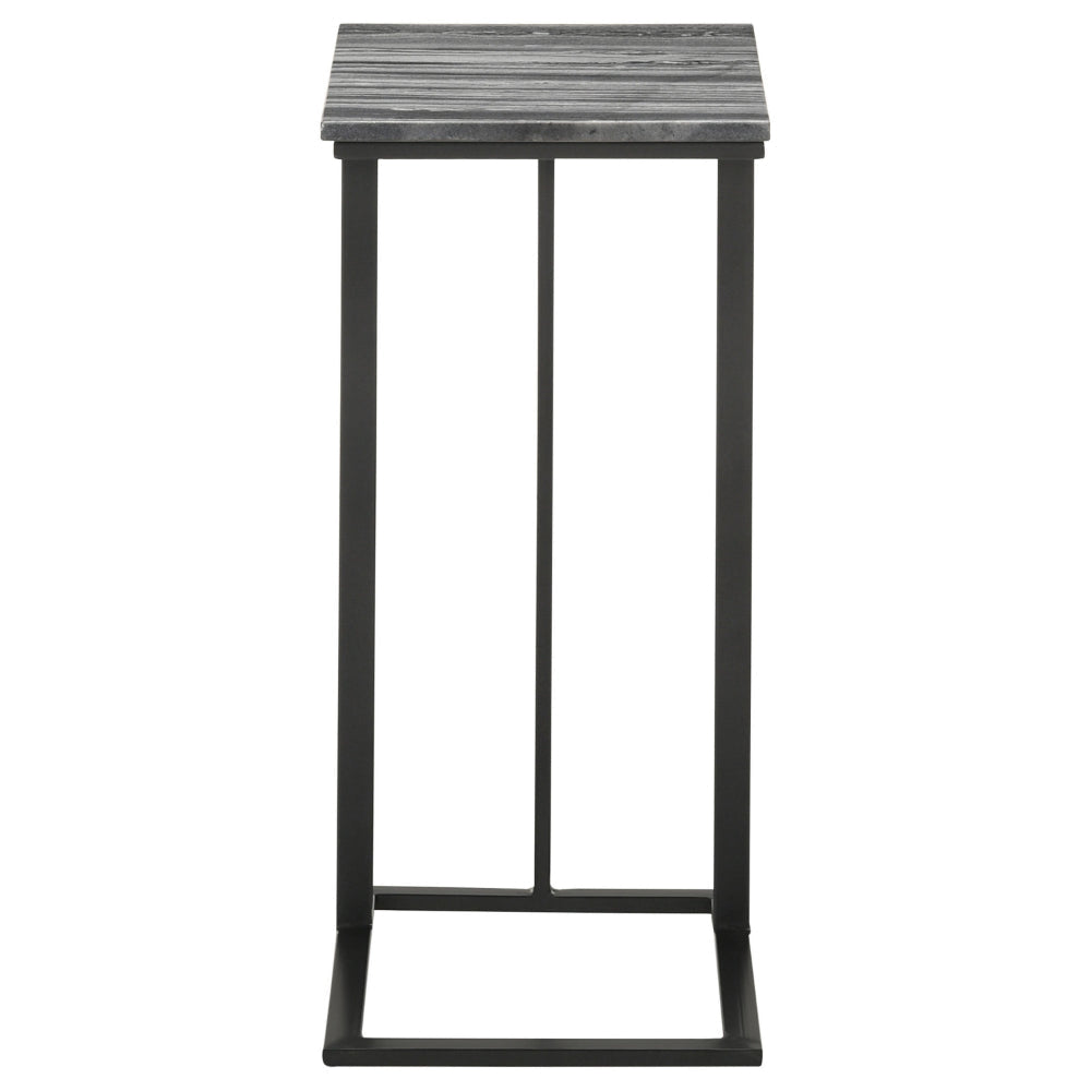 Enu 25 Inch Accent C Table Marble Top Black Metal Cantilever Base Gray By Casagear Home BM315339