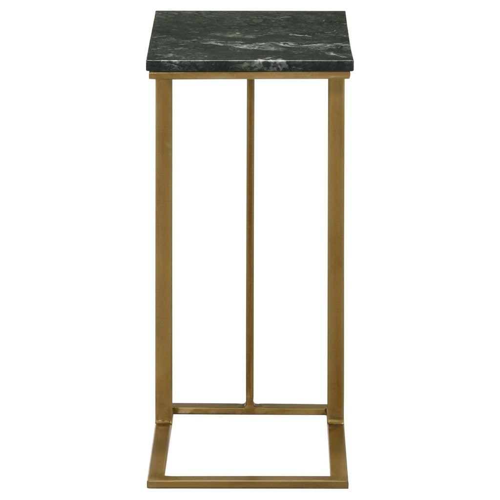 Enu 25 Inch Accent C Table Marble Top Gold Metal Cantilever Base Gray By Casagear Home BM315340