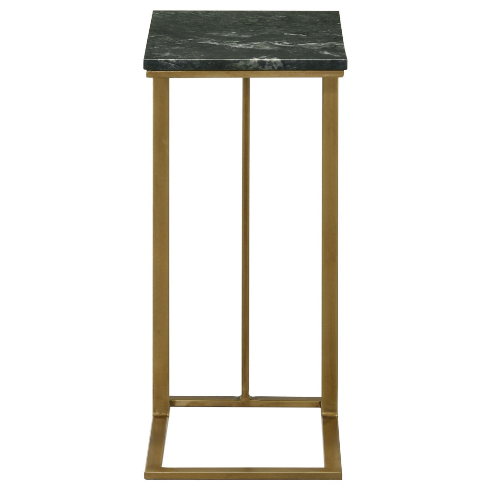 Enu 25 Inch Accent C Table Marble Top Gold Metal Cantilever Base Gray By Casagear Home BM315340