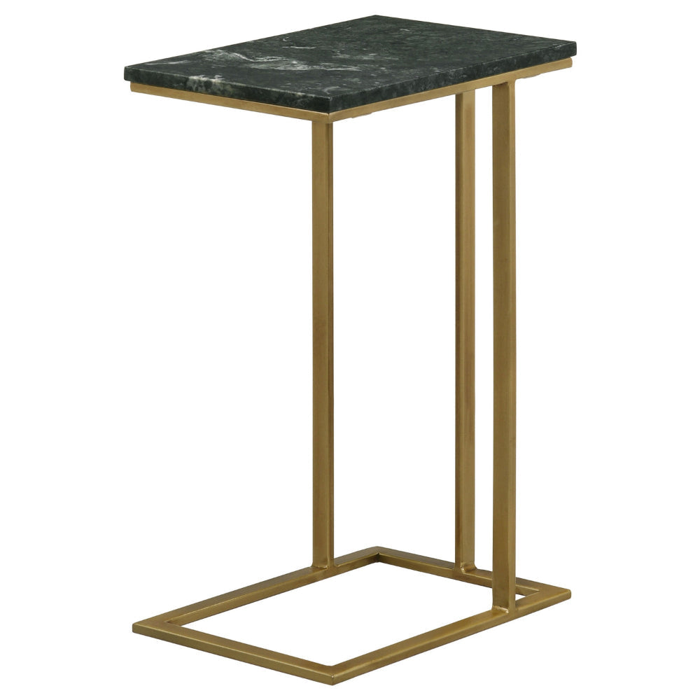 Enu 25 Inch Accent C Table Marble Top Gold Metal Cantilever Base Gray By Casagear Home BM315340