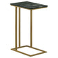 Enu 25 Inch Accent C Table, Marble Top, Gold Metal Cantilever Base, Gray By Casagear Home