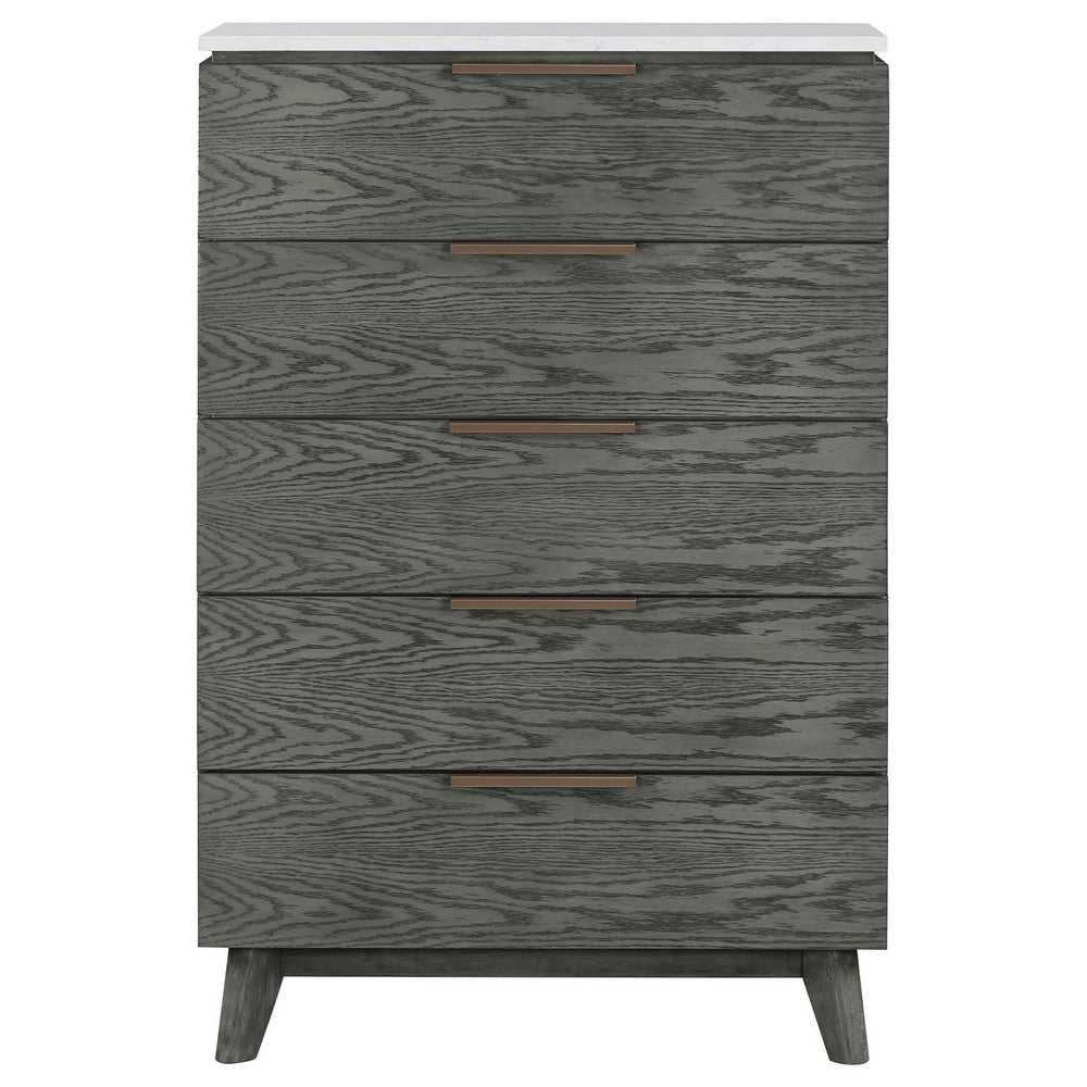 Tira 51 Inch Tall Dresser Chest 5 Drawers White Marble Top Gray Finish By Casagear Home BM315343