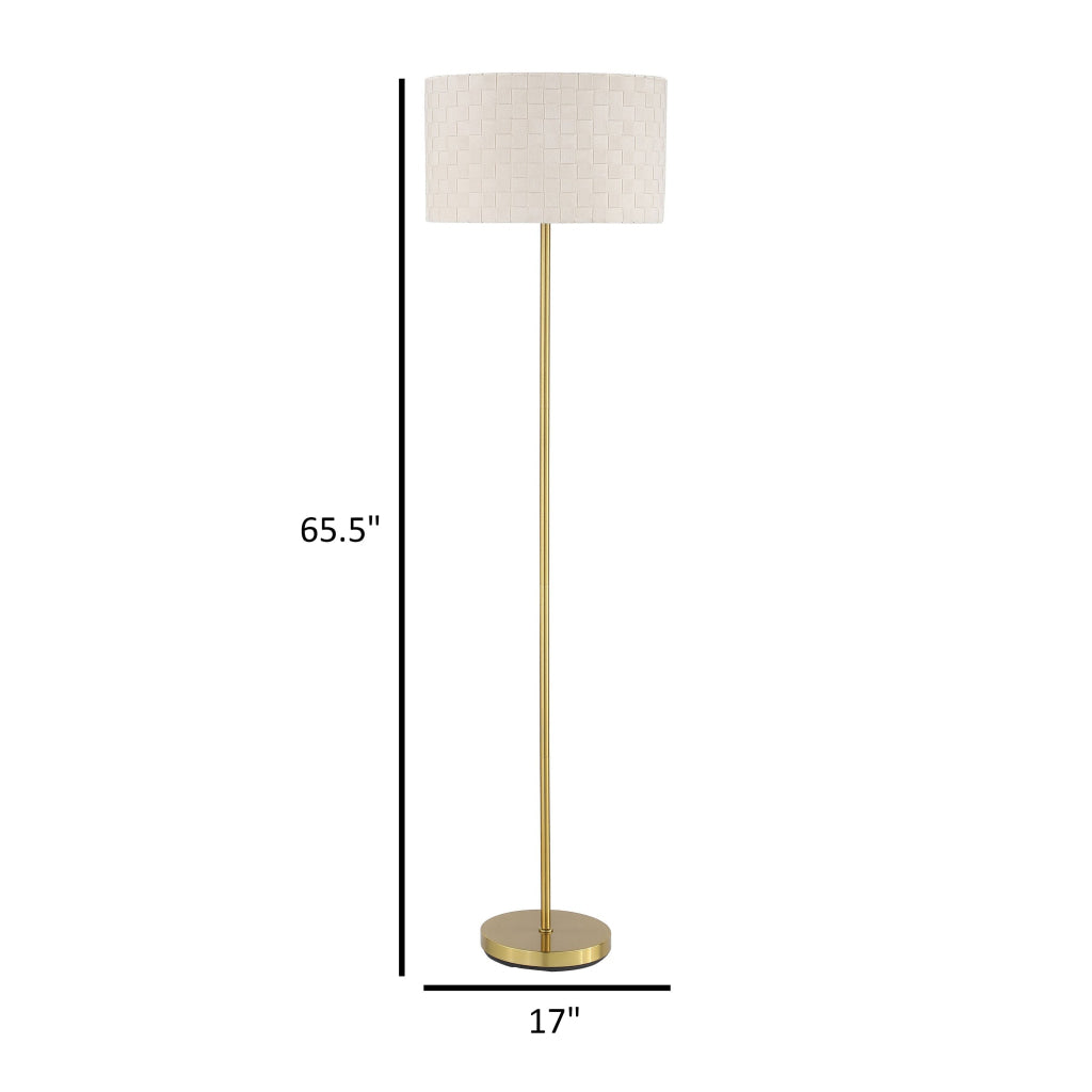 Nek 66 Inch Floor Lamp Basketweave Drum Shade Ivory Fabric Gold Metal By Casagear Home BM315346