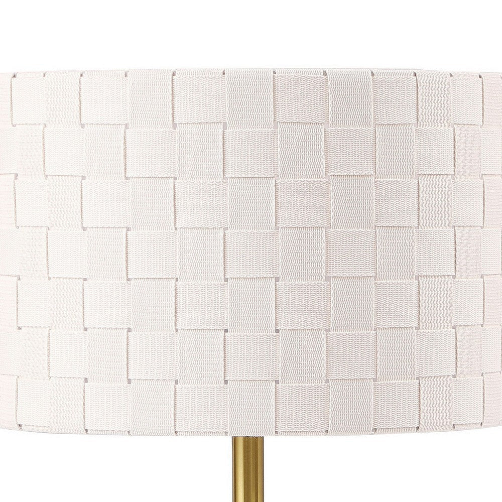 Nek 19 Inch Buffet Table Lamp Basketweave Drum Shade Ivory Fabric Gold By Casagear Home BM315347