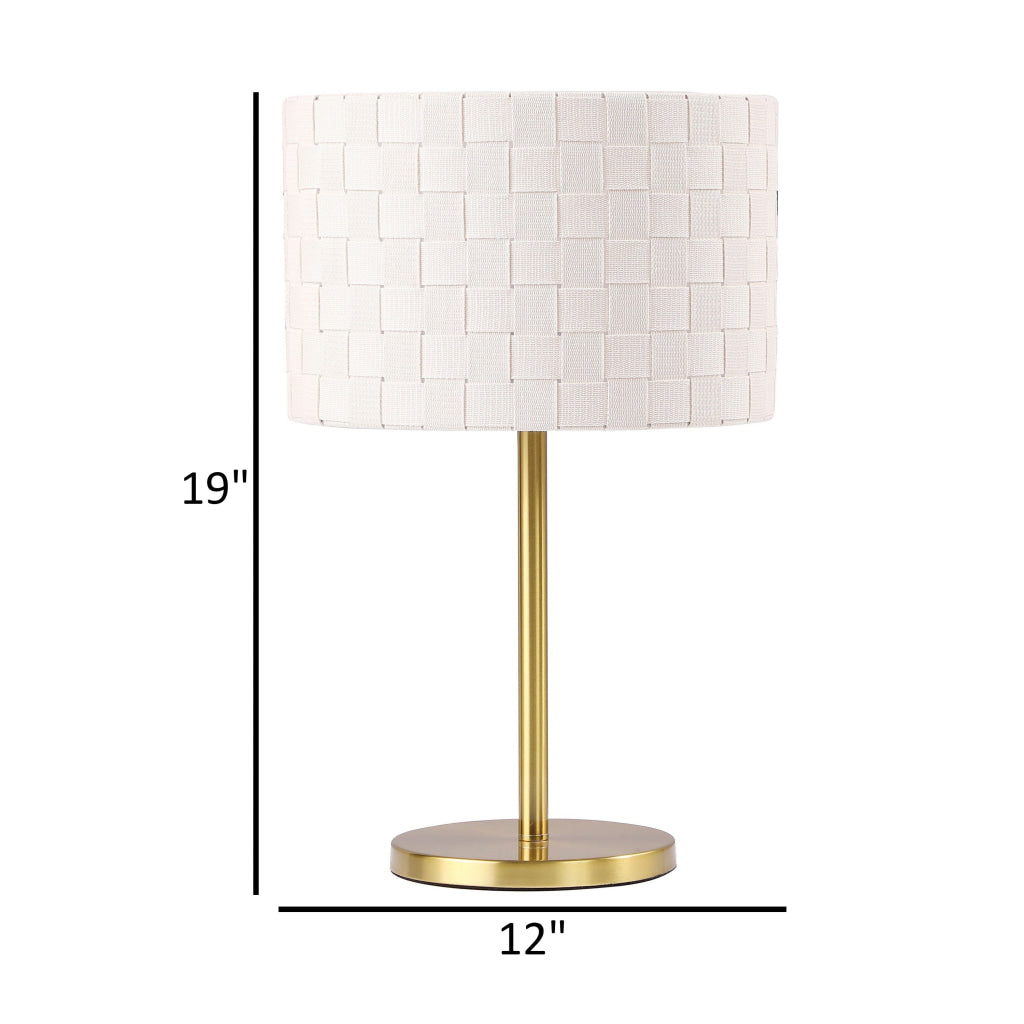 Nek 19 Inch Buffet Table Lamp Basketweave Drum Shade Ivory Fabric Gold By Casagear Home BM315347