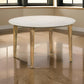 Wolu 30 Inch Coffee Table, White Marble Round Top, Natural Brown Mango Wood By Casagear Home