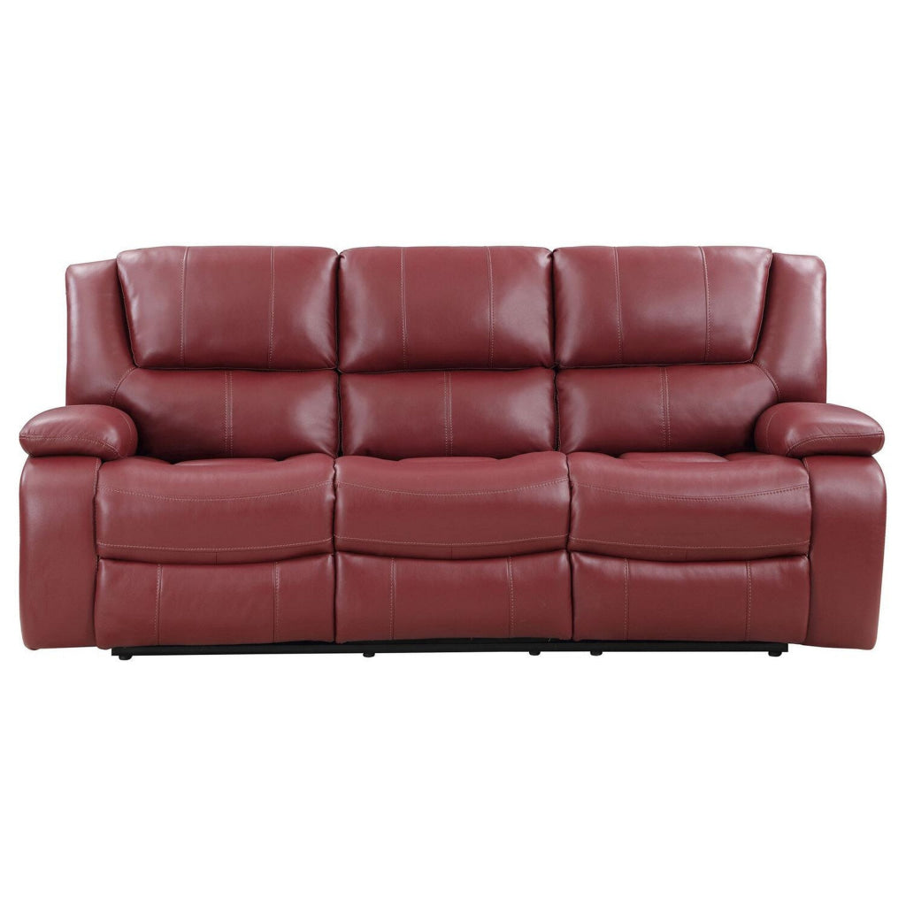 Mila 85 Inch Modern Manual Recliner Sofa 3 Seater Red Faux Leather By Casagear Home BM315353