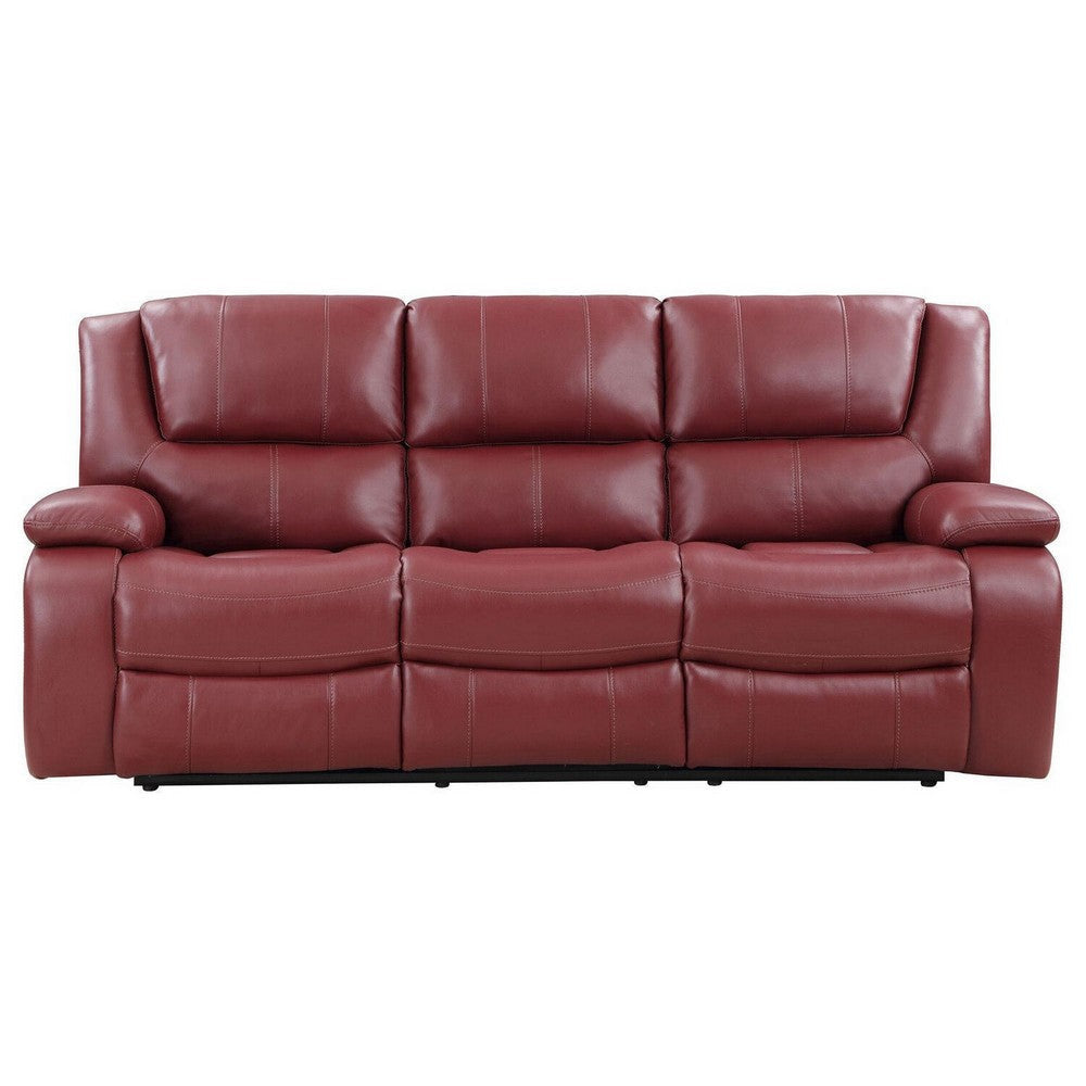 Mila 85 Inch Modern Manual Recliner Sofa 3 Seater Red Faux Leather By Casagear Home BM315353