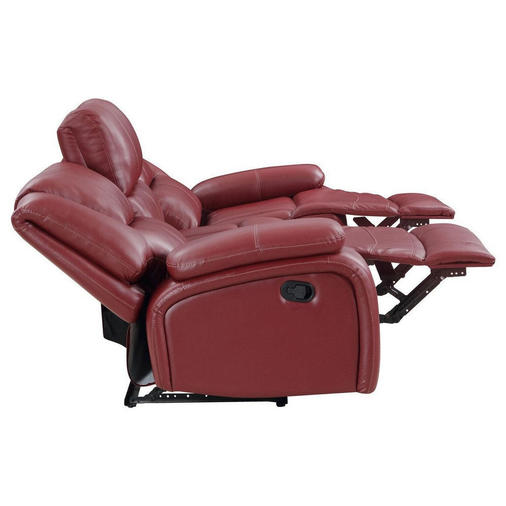 Mila 85 Inch Modern Manual Recliner Sofa 3 Seater Red Faux Leather By Casagear Home BM315353