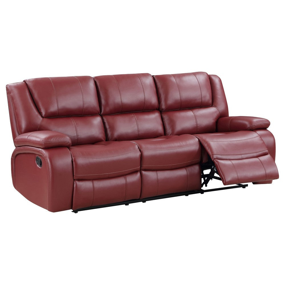 Mila 85 Inch Modern Manual Recliner Sofa 3 Seater Red Faux Leather By Casagear Home BM315353