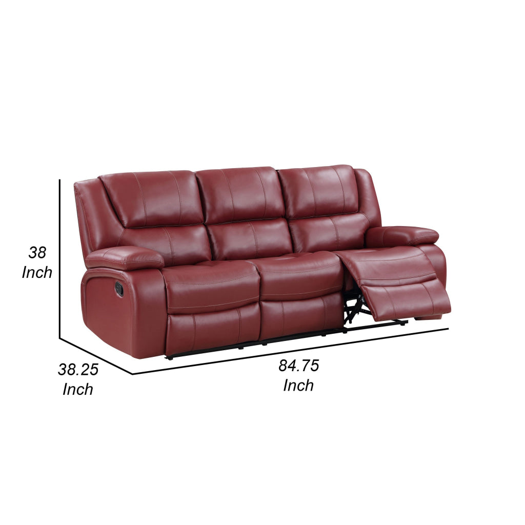 Mila 85 Inch Modern Manual Recliner Sofa 3 Seater Red Faux Leather By Casagear Home BM315353