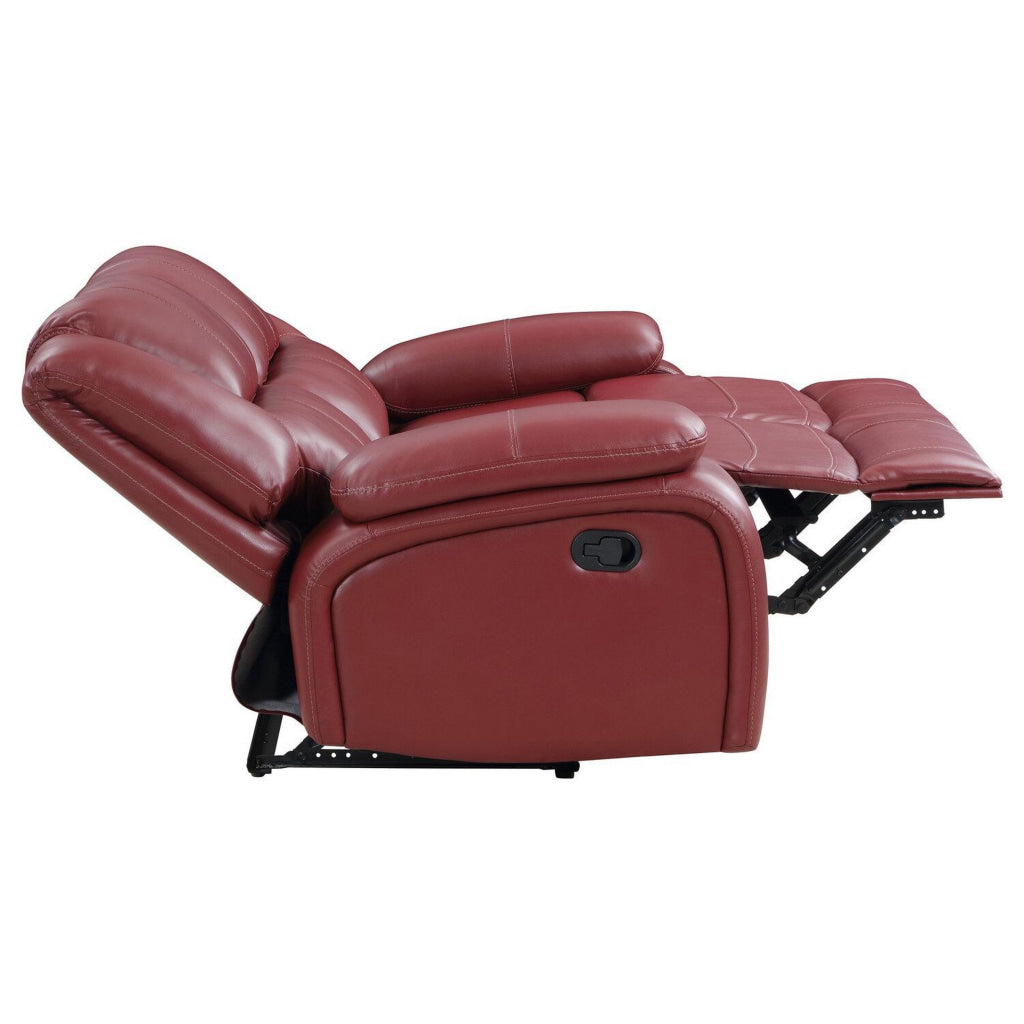 Mila 62 Inch Modern Manual Recliner Loveseat 3 Seater Red Faux Leather By Casagear Home BM315355